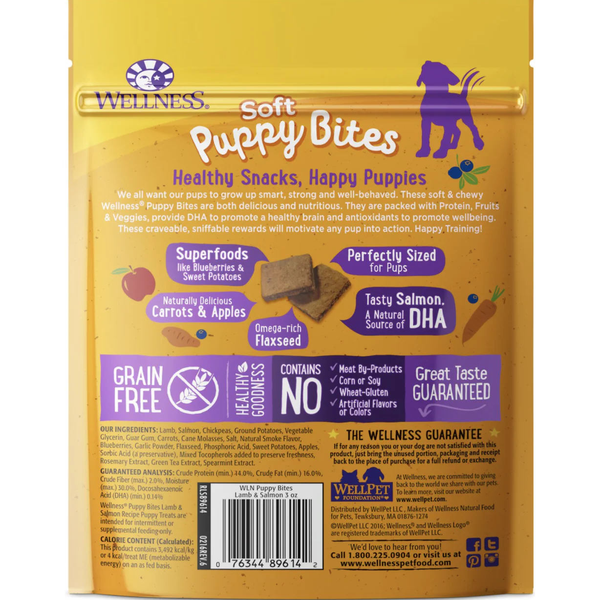 Wellness Soft Puppy Bites Grain-Free Lamb & Salmon Recipe Dog Treats, 3-oz - Image 2