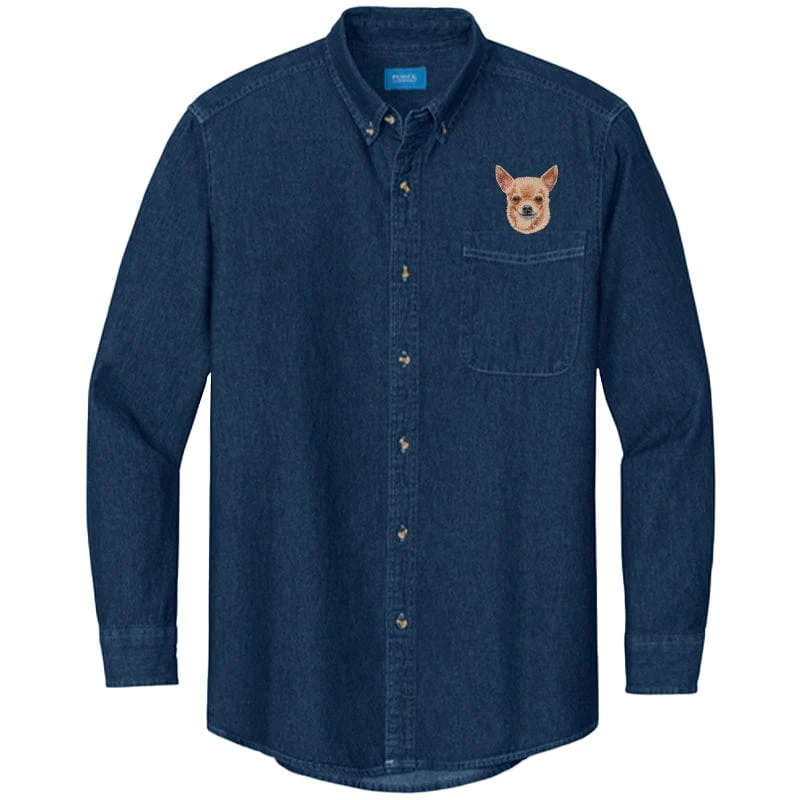 Chihuahua Embroidered Men's Denim Shirt - Image 3