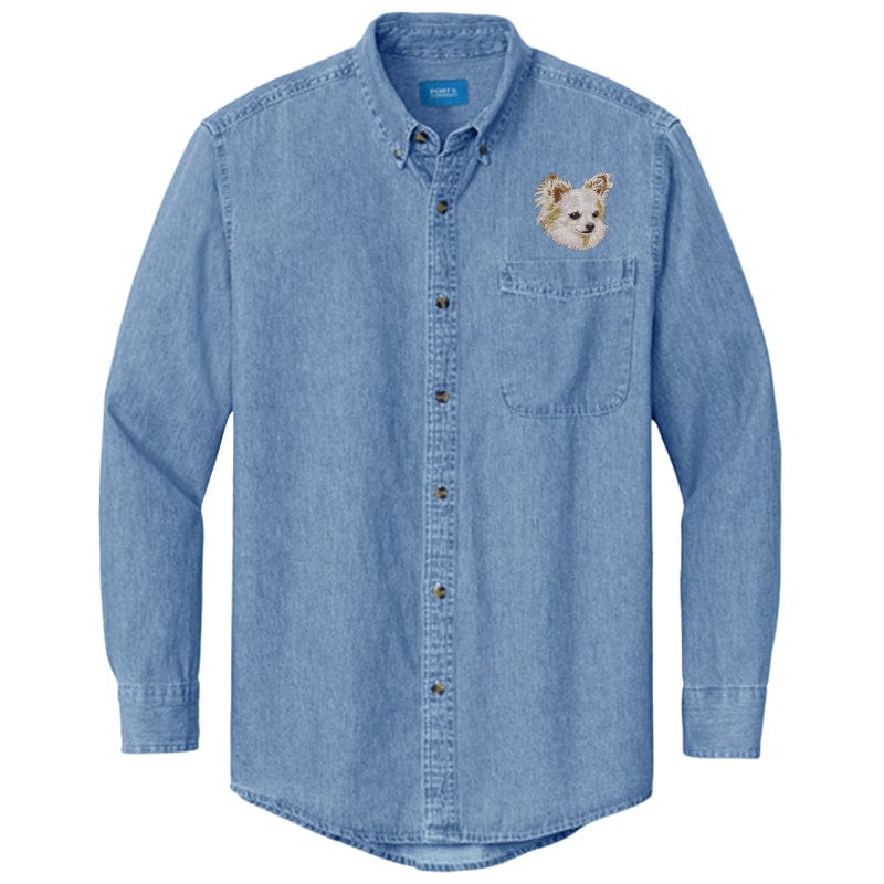 Chihuahua Embroidered Men's Denim Shirt - Image 7
