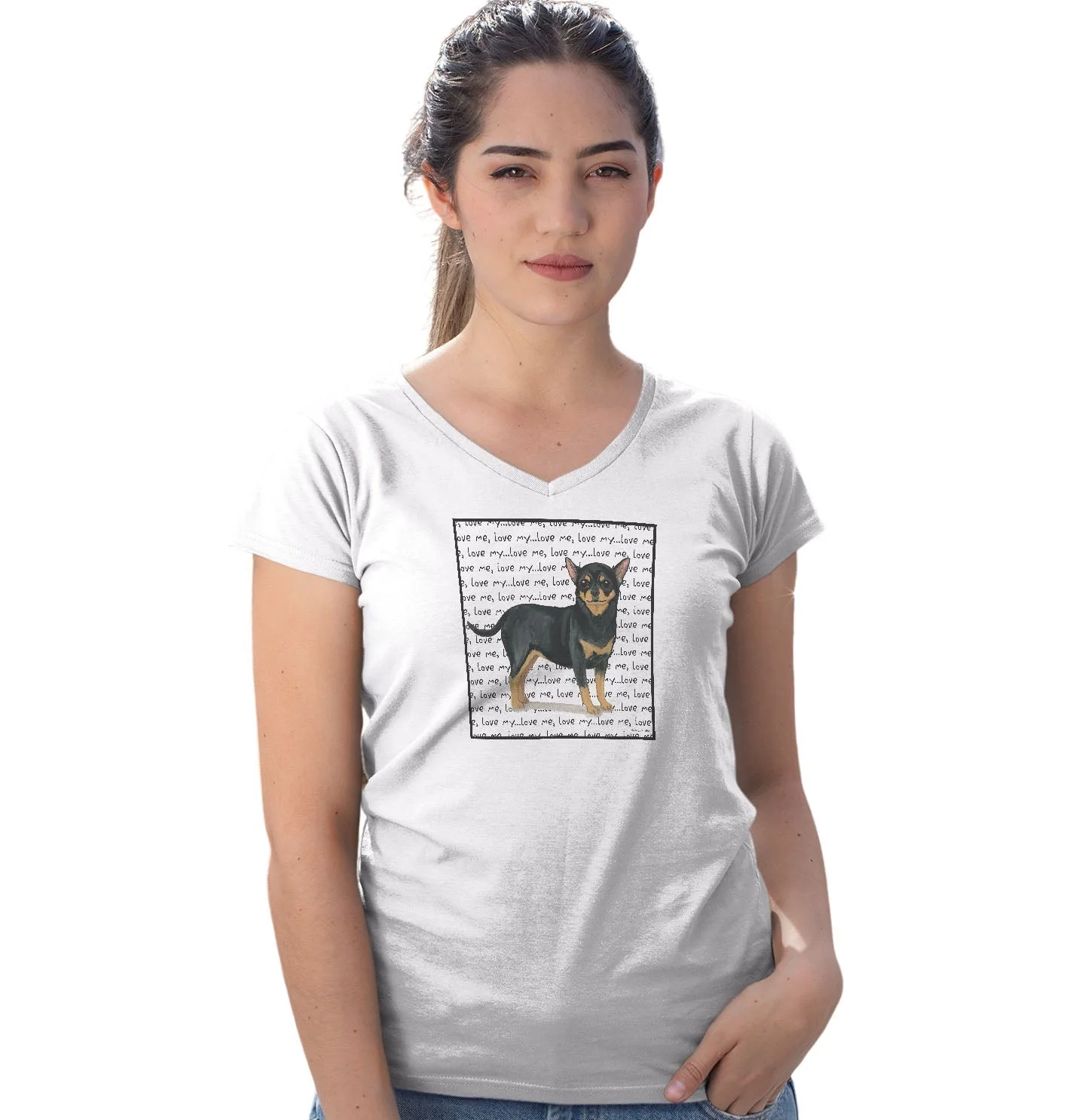 Chihuahua Love Text - Women's V-Neck T-Shirt - Image 3