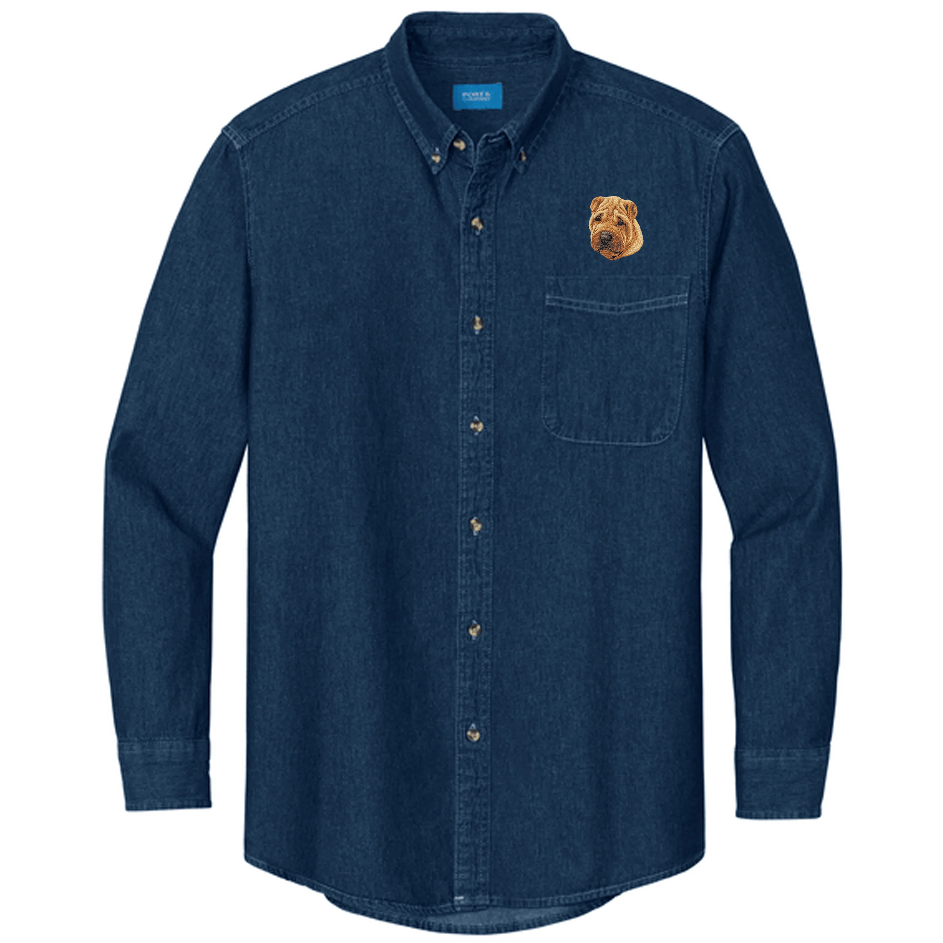 Chinese Shar-Pei Embroidered Men's Denim Shirt - Image 2