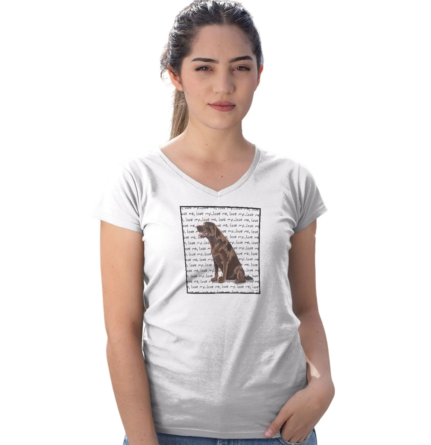 Chocolate Labrador Retriever Love Text - Women's V-Neck T-Shirt - Image 3