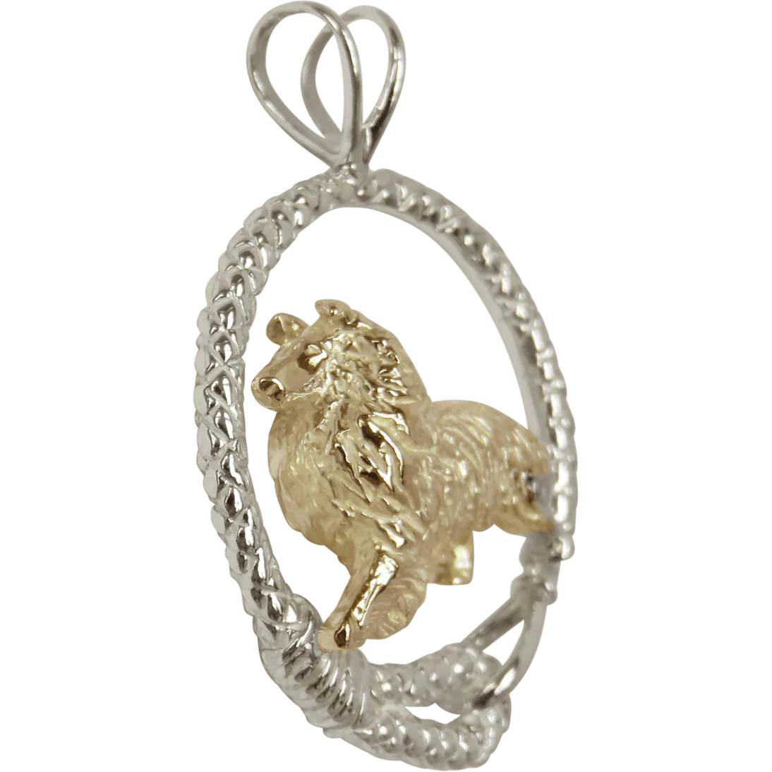 Rough Coat Collie in Solid 14K Gold and Sterling Silver Leash Pendant - Image 2