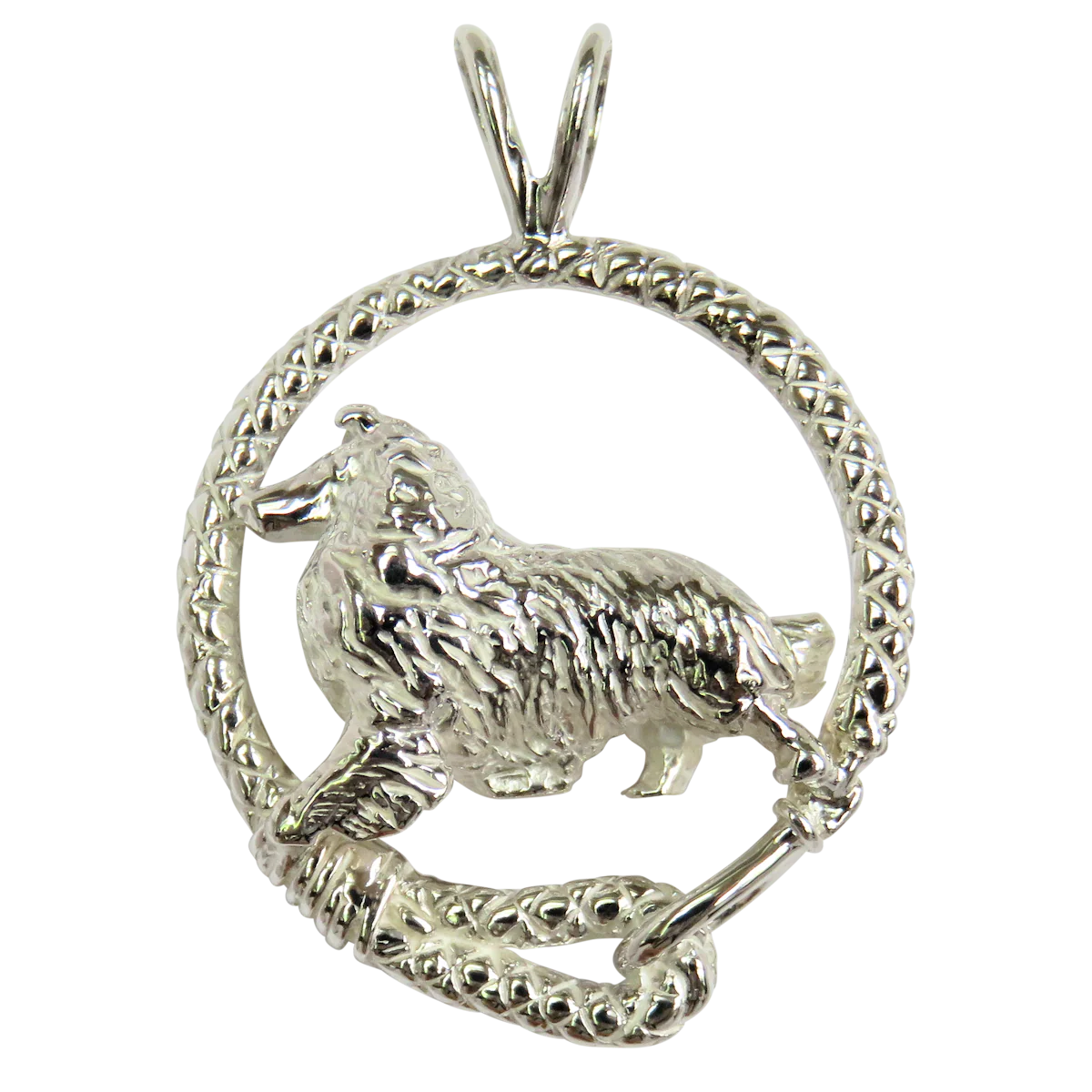 Rough Coat Collie in Solid Sterling Silver Leash Pendant