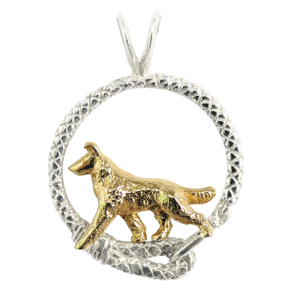 Smooth Coat Collie in Solid 14K Gold and Sterling Silver Leash Pendant