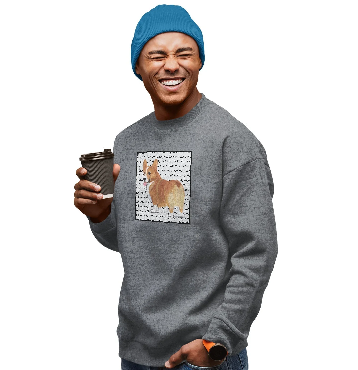 Corgi Love Text - Adult Unisex Crewneck Sweatshirt - Image 3