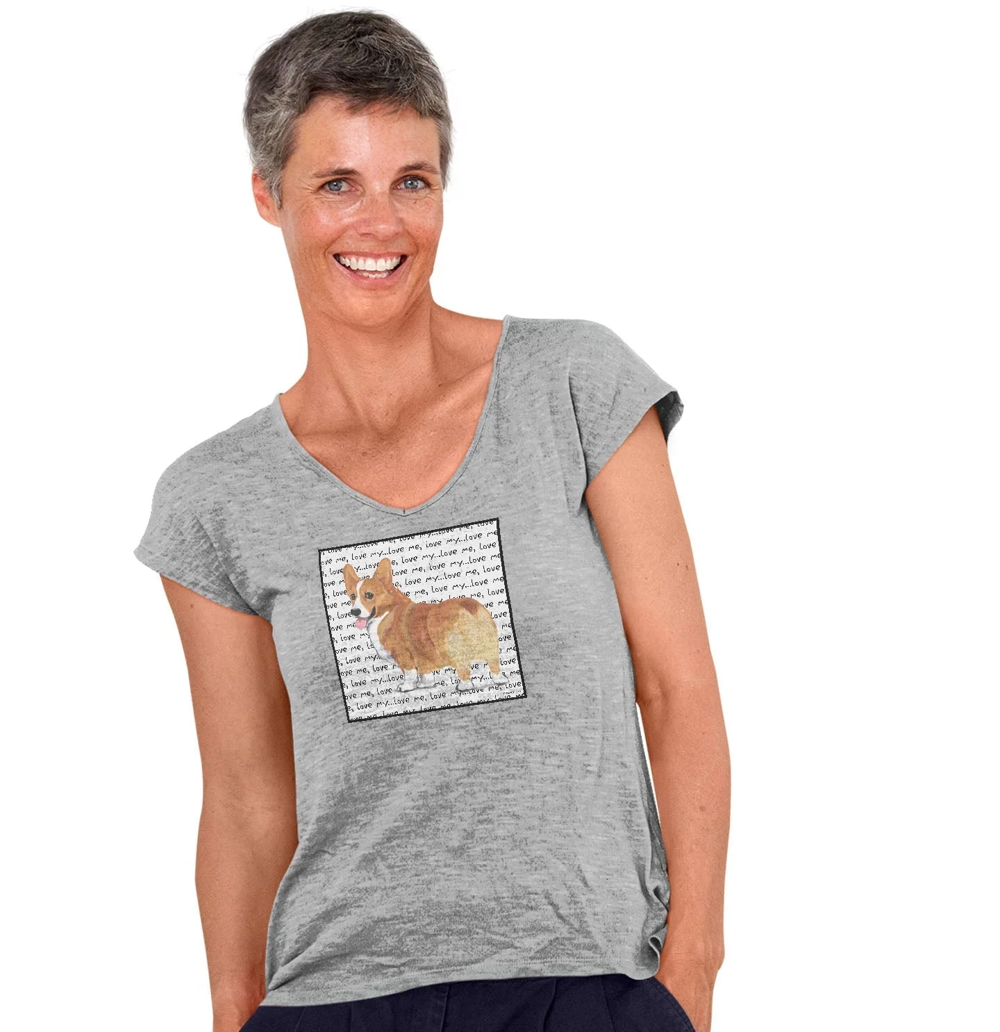 Corgi Love Text - Women's V-Neck T-Shirt - Image 3