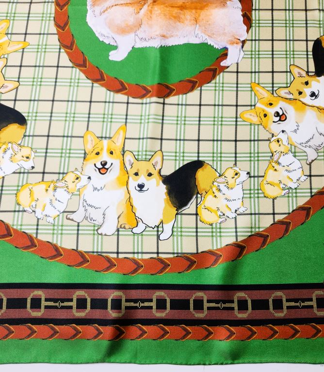 Pembroke Welsh Corgi Green Silk Scarf - Image 2