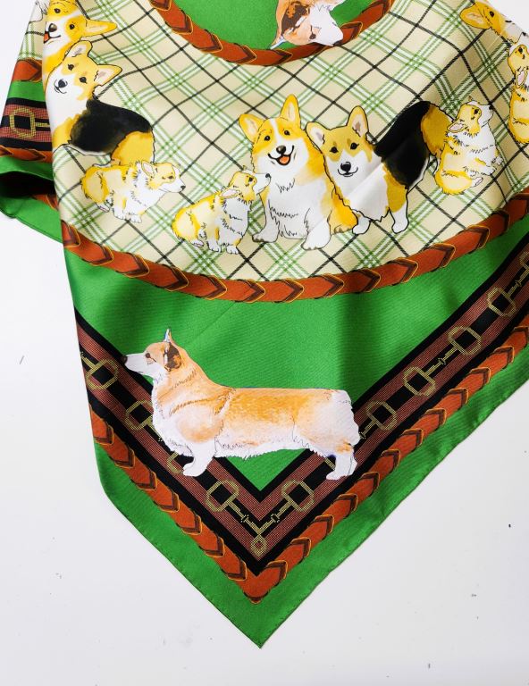Pembroke Welsh Corgi Green Silk Scarf - Image 3