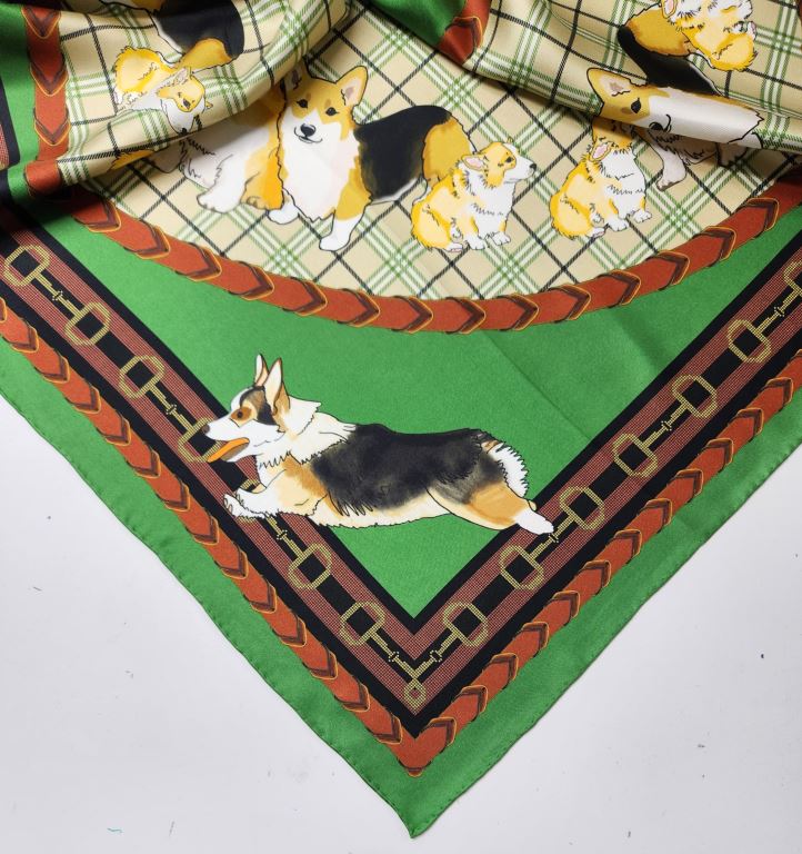 Pembroke Welsh Corgi Green Silk Scarf - Image 4