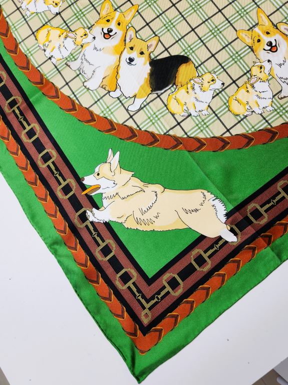 Pembroke Welsh Corgi Green Silk Scarf - Image 5