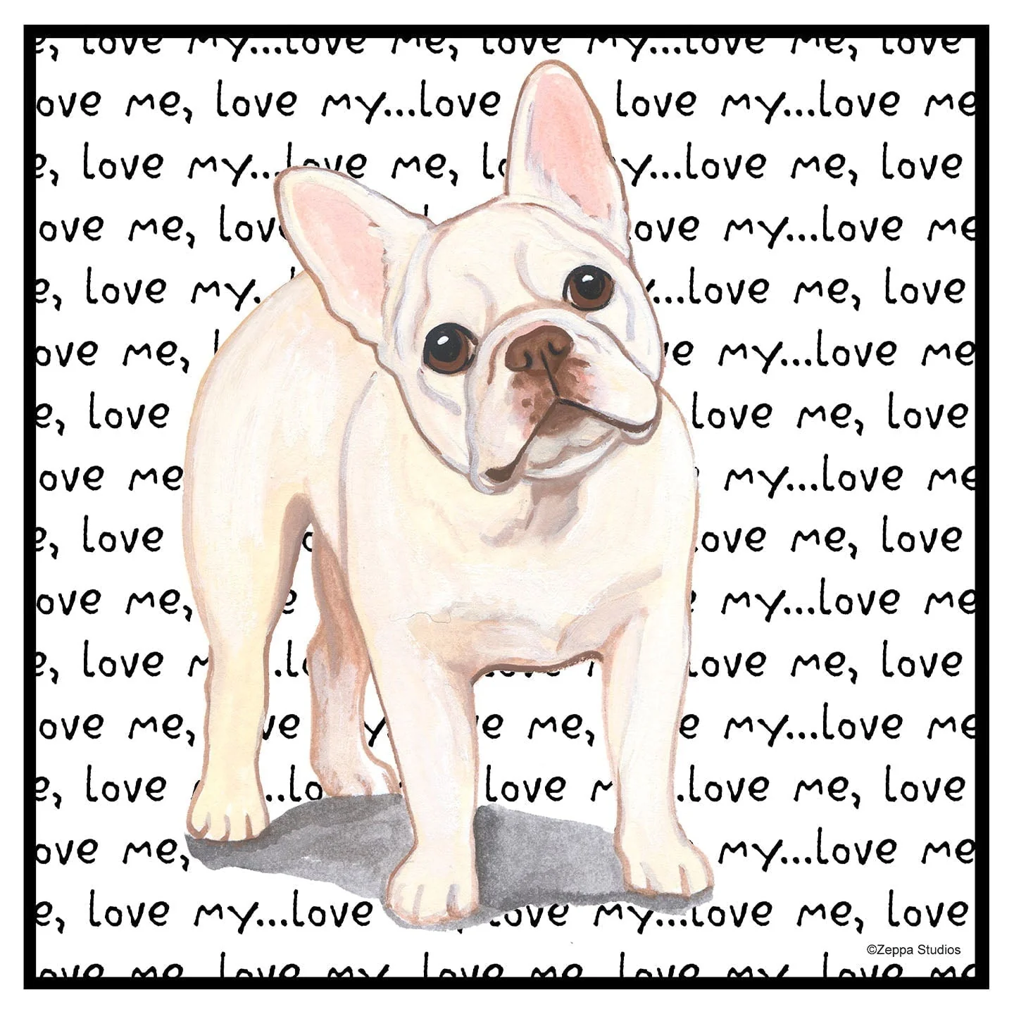 Cream French Bulldog Love Text - Women's V-Neck T-Shirt - Image 2
