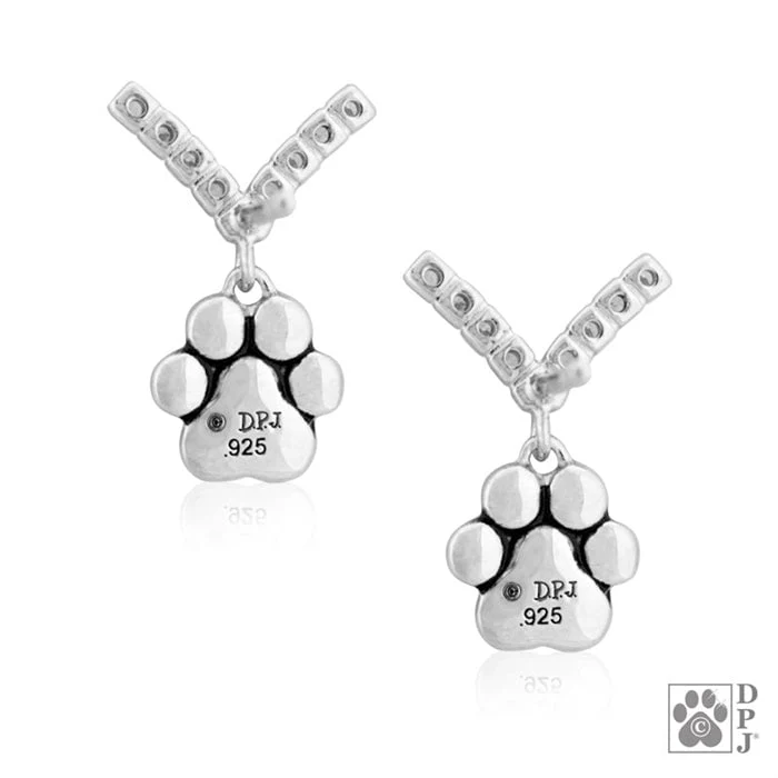 Paw Print Cubic Zirconia Dangle Post Earring - Image 2