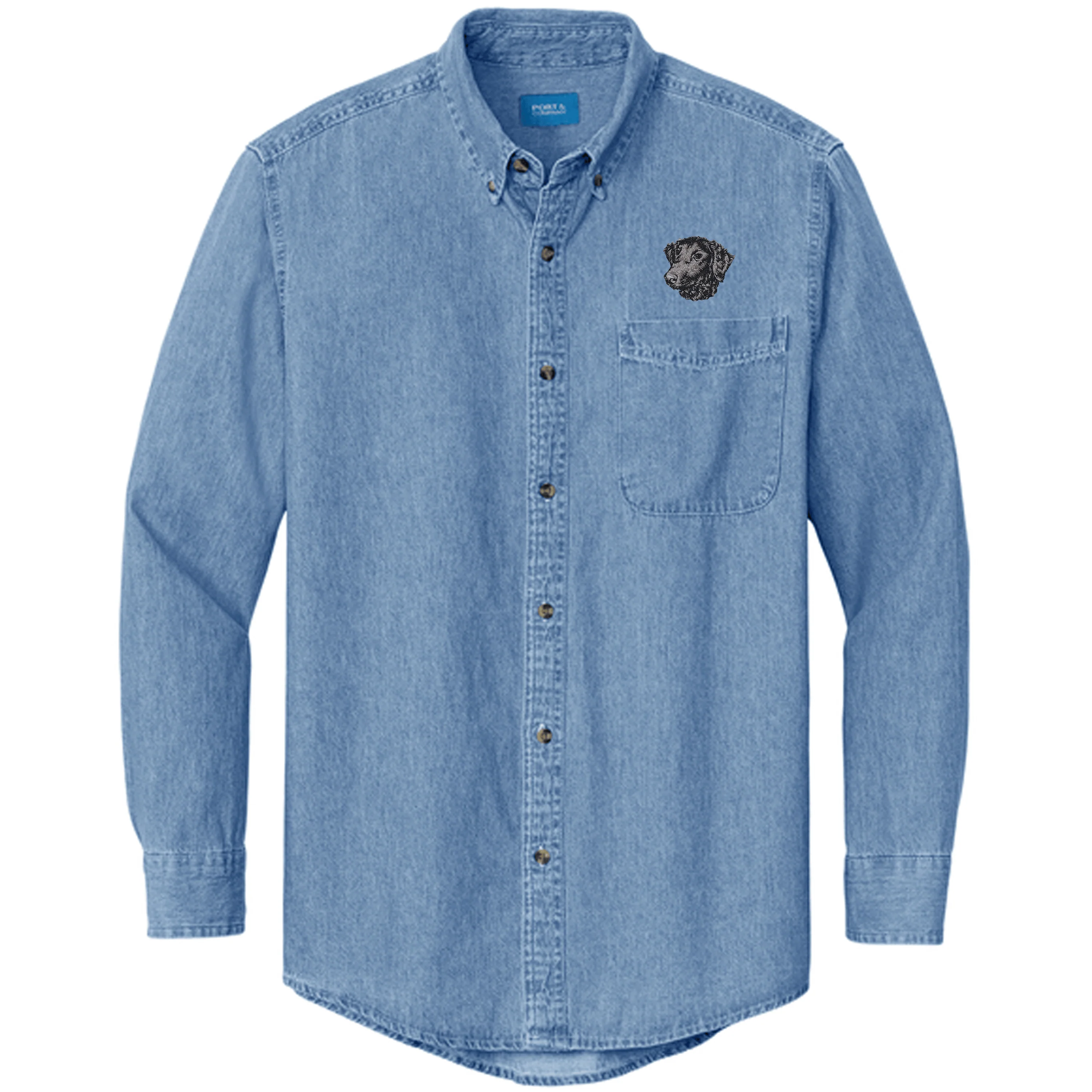 Curly-Coated Retriever Embroidered Men's Denim Shirt