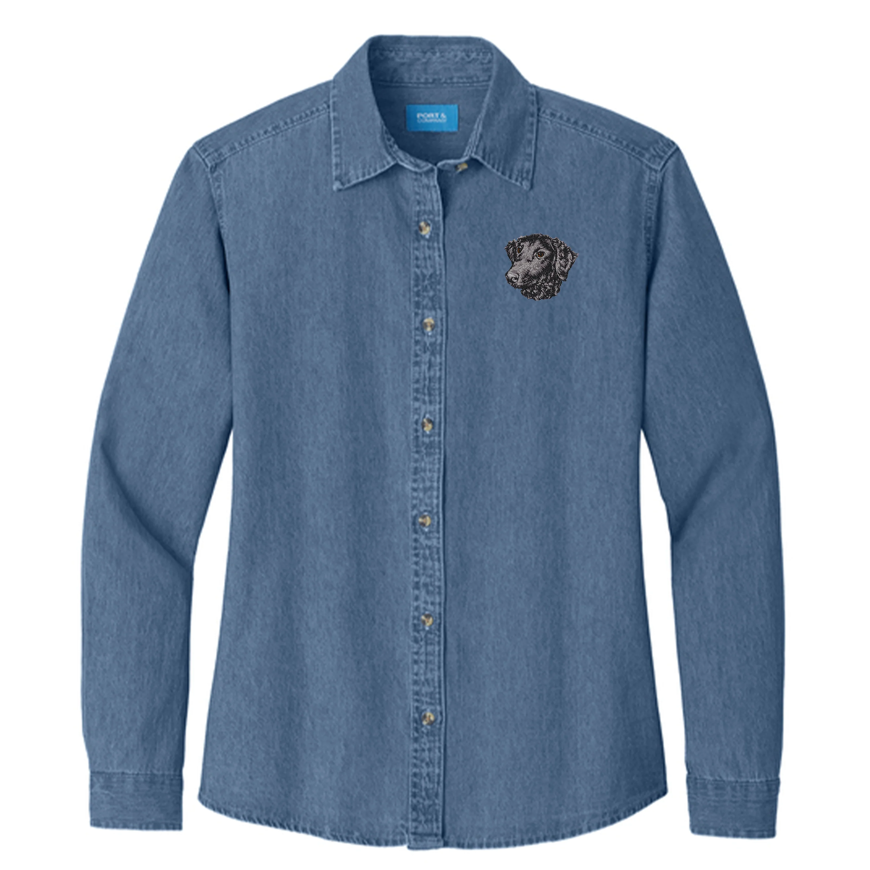 Curly-Coated Retriever Embroidered Women's Denim Shirt