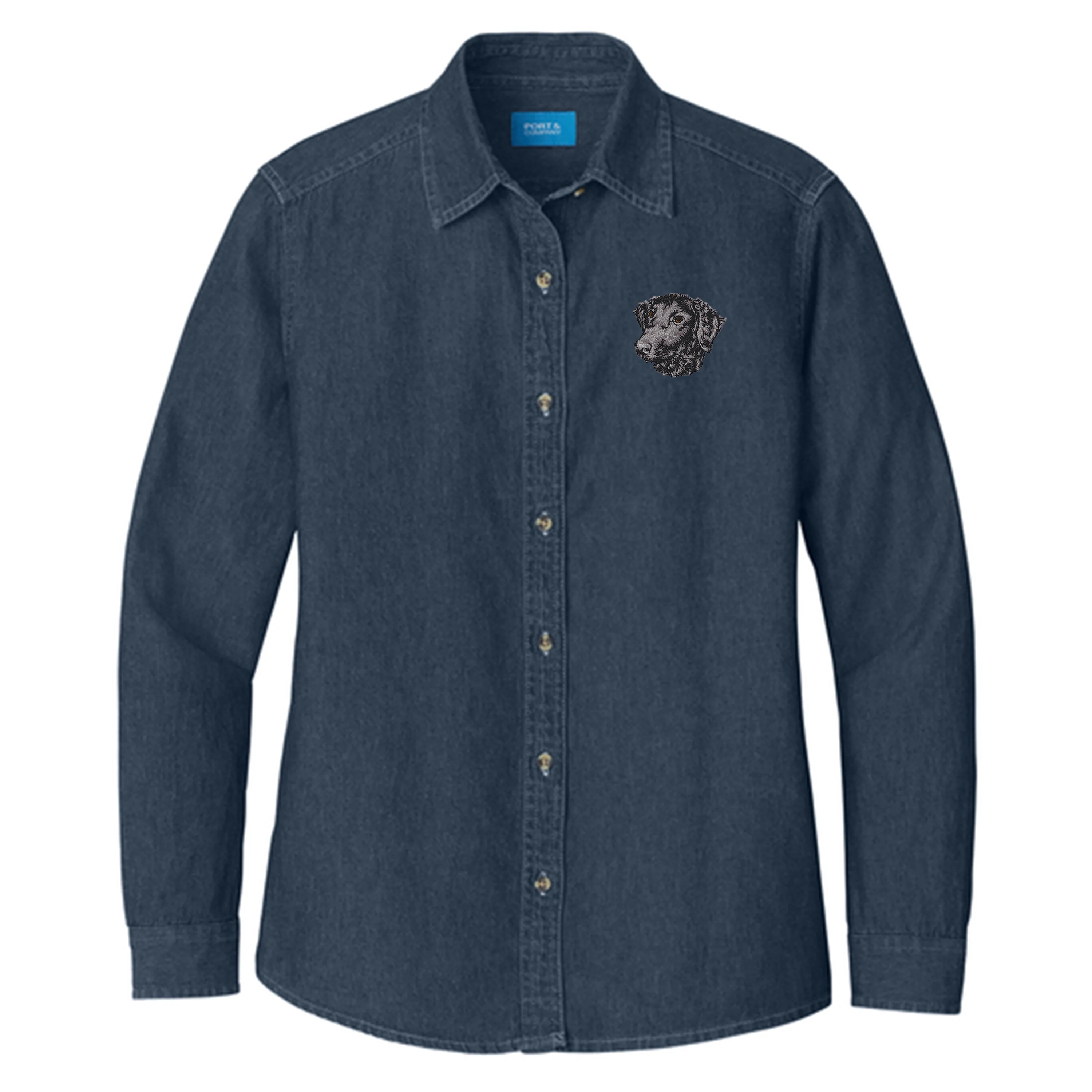 Curly-Coated Retriever Embroidered Women's Denim Shirt - Image 2