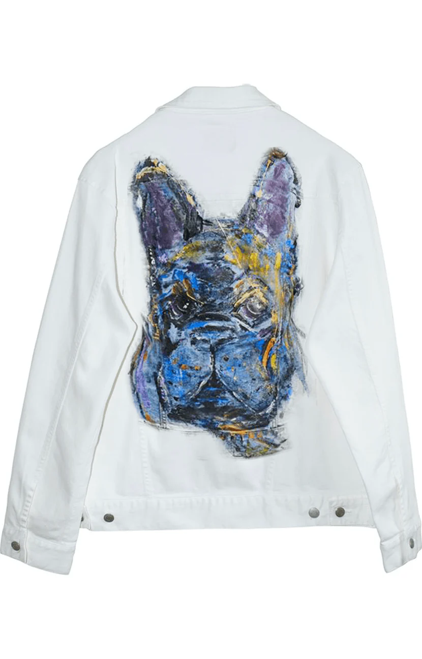 Customized Hand-Painted Dog Breed White Denim Jacket - Image 2