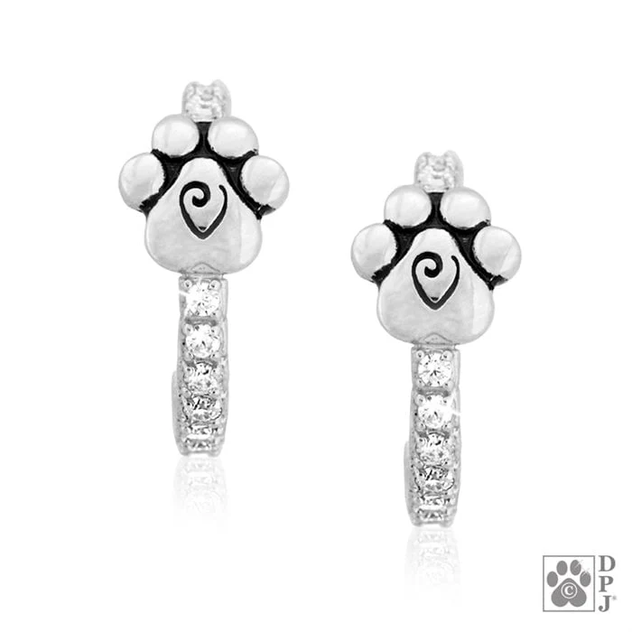 Paw Print Cubic Zirconia Hoop Earring