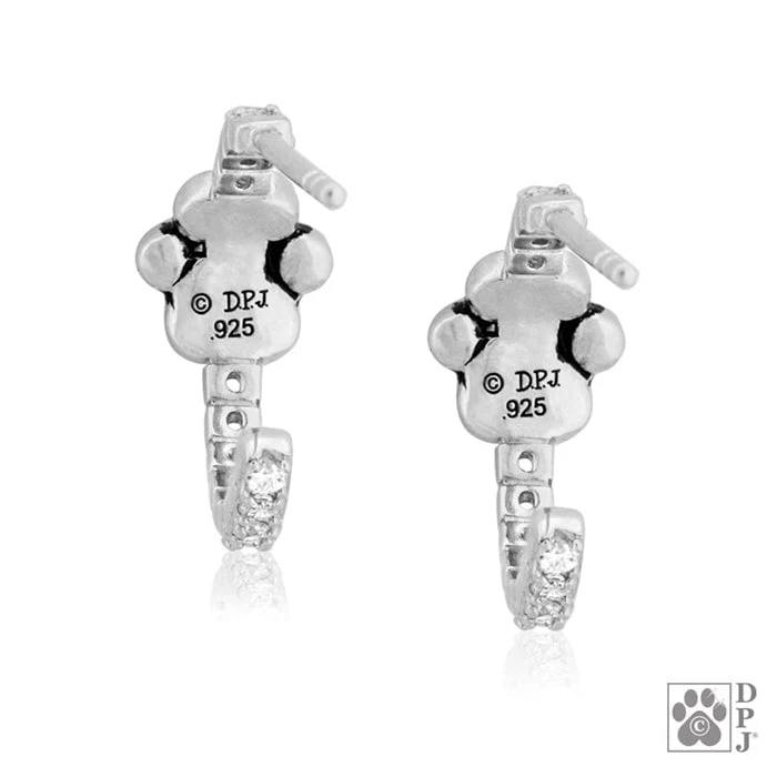 Paw Print Cubic Zirconia Hoop Earring - Image 2