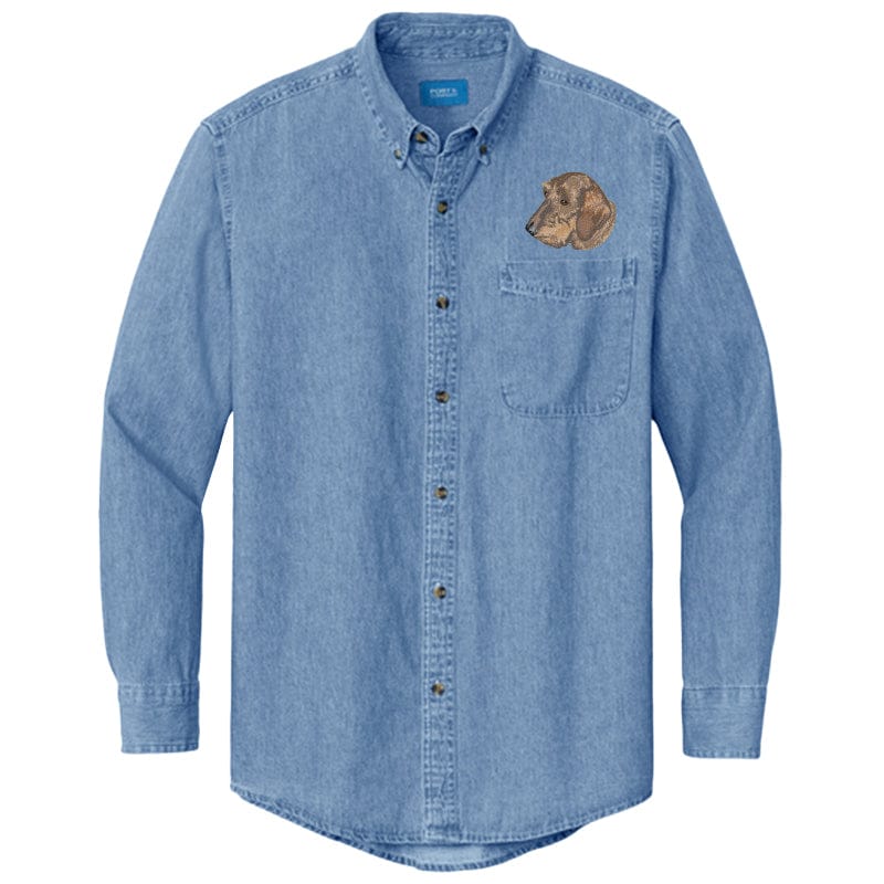 Dachshund Embroidered Men's Denim Shirt - Image 3