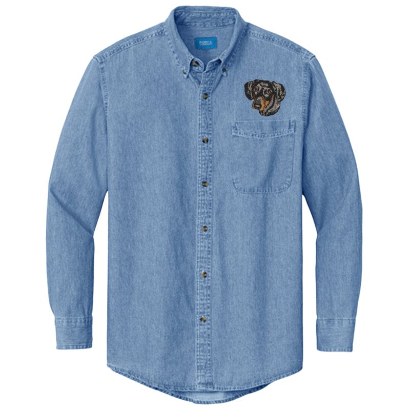 Dachshund Embroidered Men's Denim Shirt - Image 7