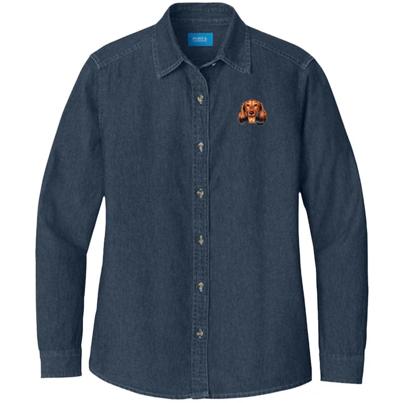 Dachshund Embroidered Women's Denim Shirt - Image 11