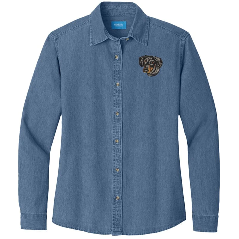 Dachshund Embroidered Women's Denim Shirt - Image 13