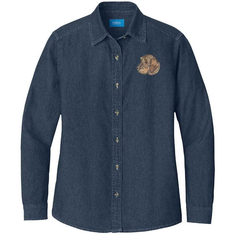 Dachshund Embroidered Women's Denim Shirt - Image 3