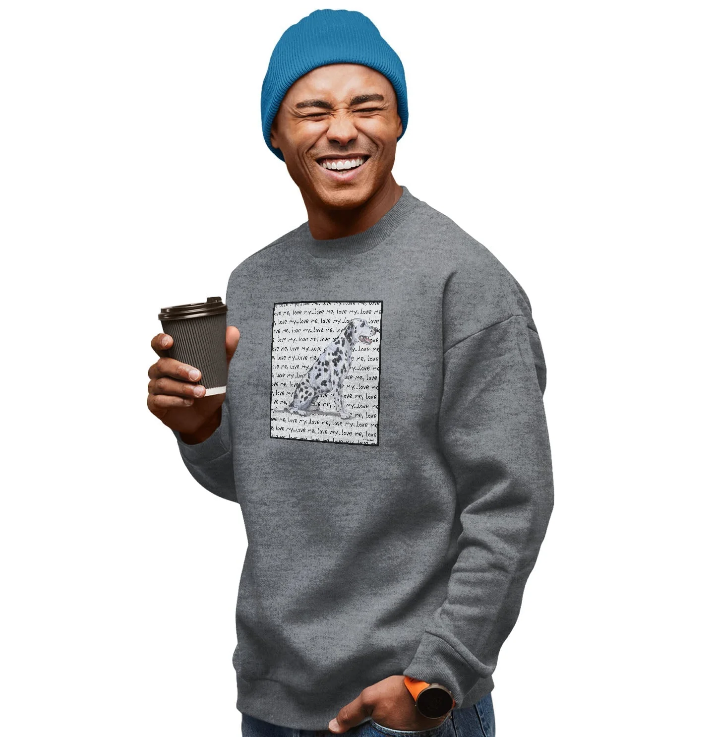 Dalmatian Love Text - Adult Unisex Crewneck Sweatshirt - Image 3