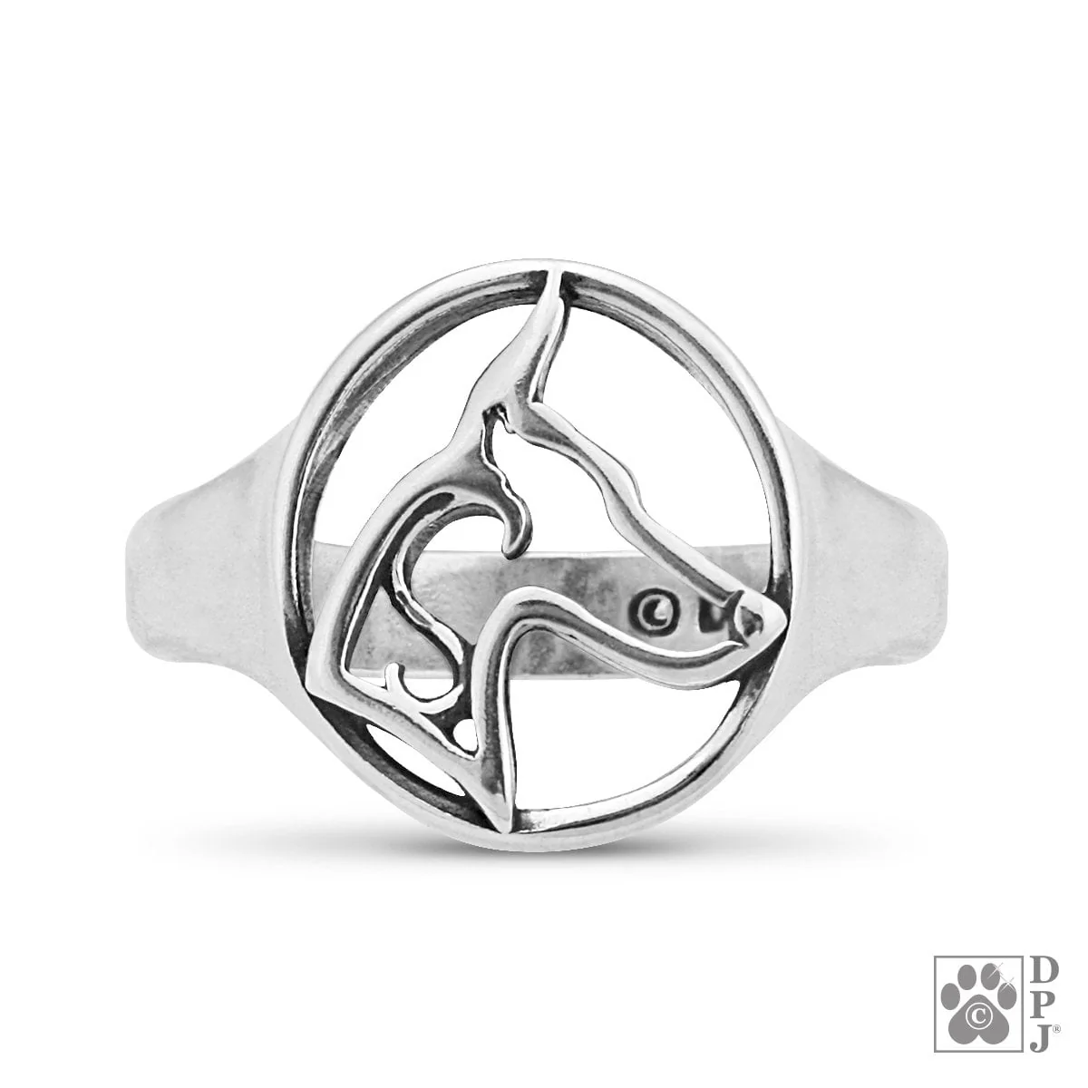 Doberman Pinscher, Head, Sterling Silver Ring