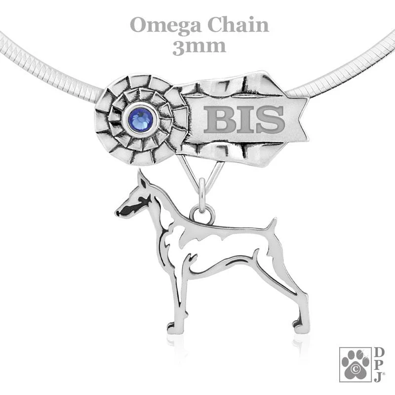 Doberman Pinscher, Cropped Ears, Body, Engravable Ribbon Charm Holder