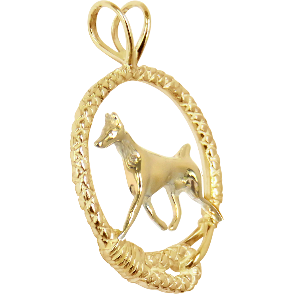 Doberman Pinscher Solid 14K Gold  Leash Pendant - Image 2