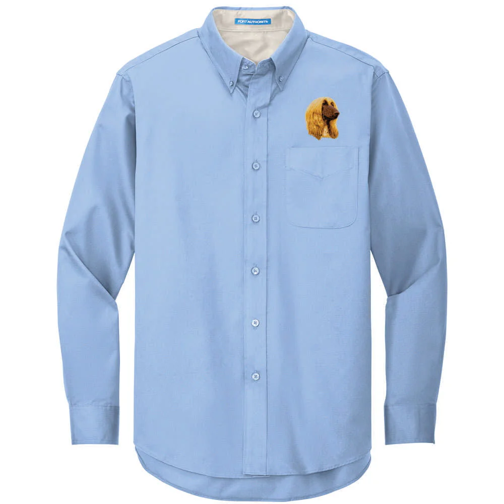 Afghan Hound Embroidered Long Sleeve Button Up Shirt