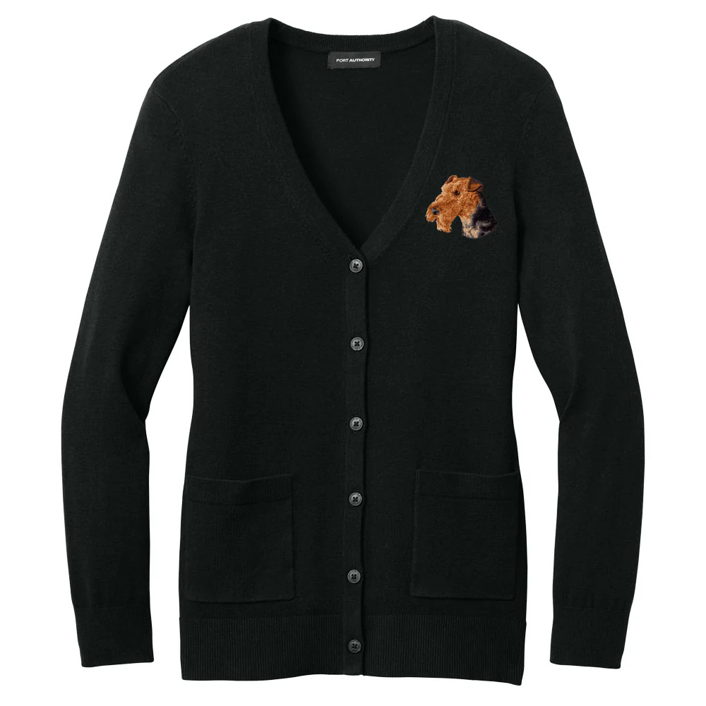 Airedale Terrier Embroidered Button-Up Cardigan Sweater - Image 2