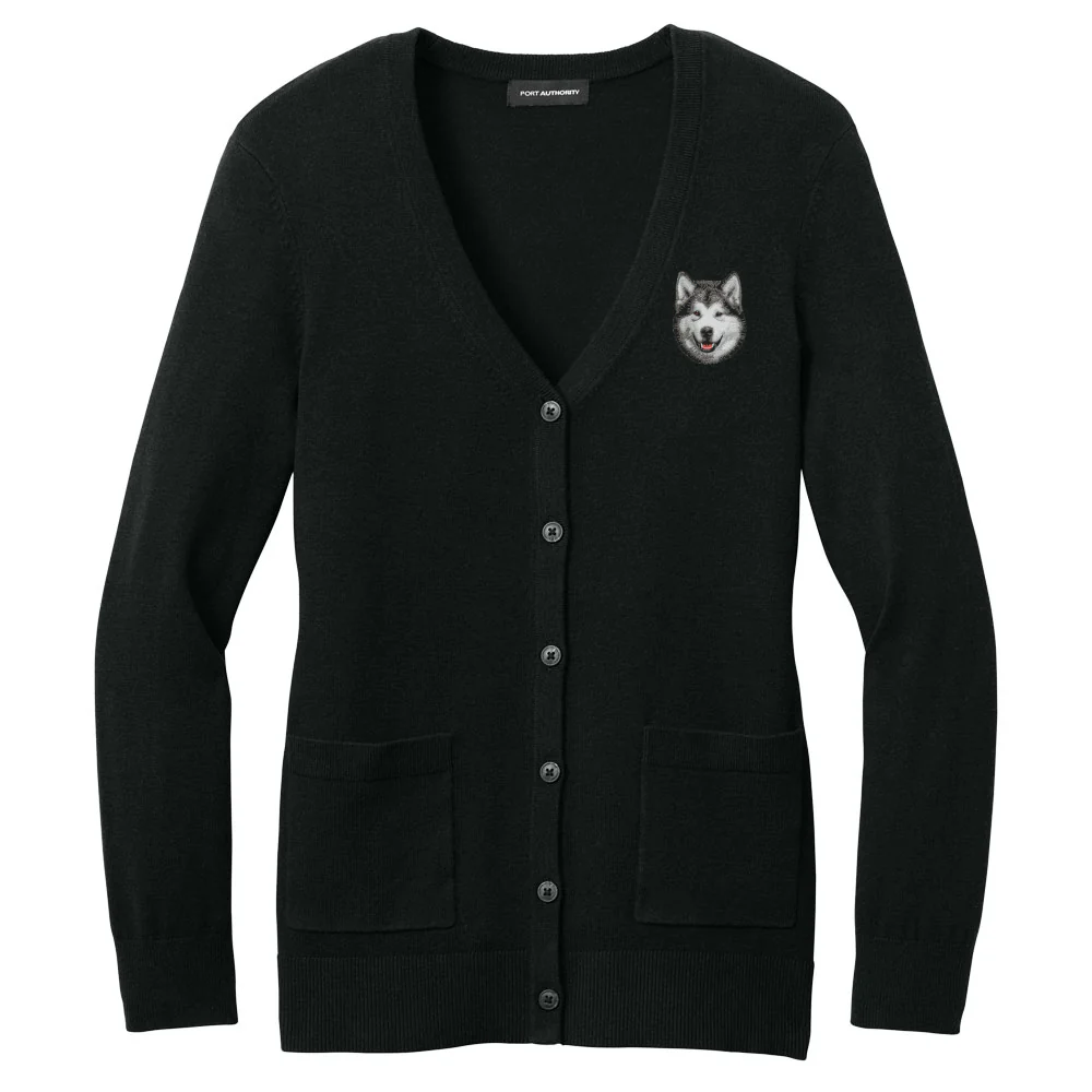 Alaskan Malamute Embroidered Button-Up Cardigan Sweater - Image 2
