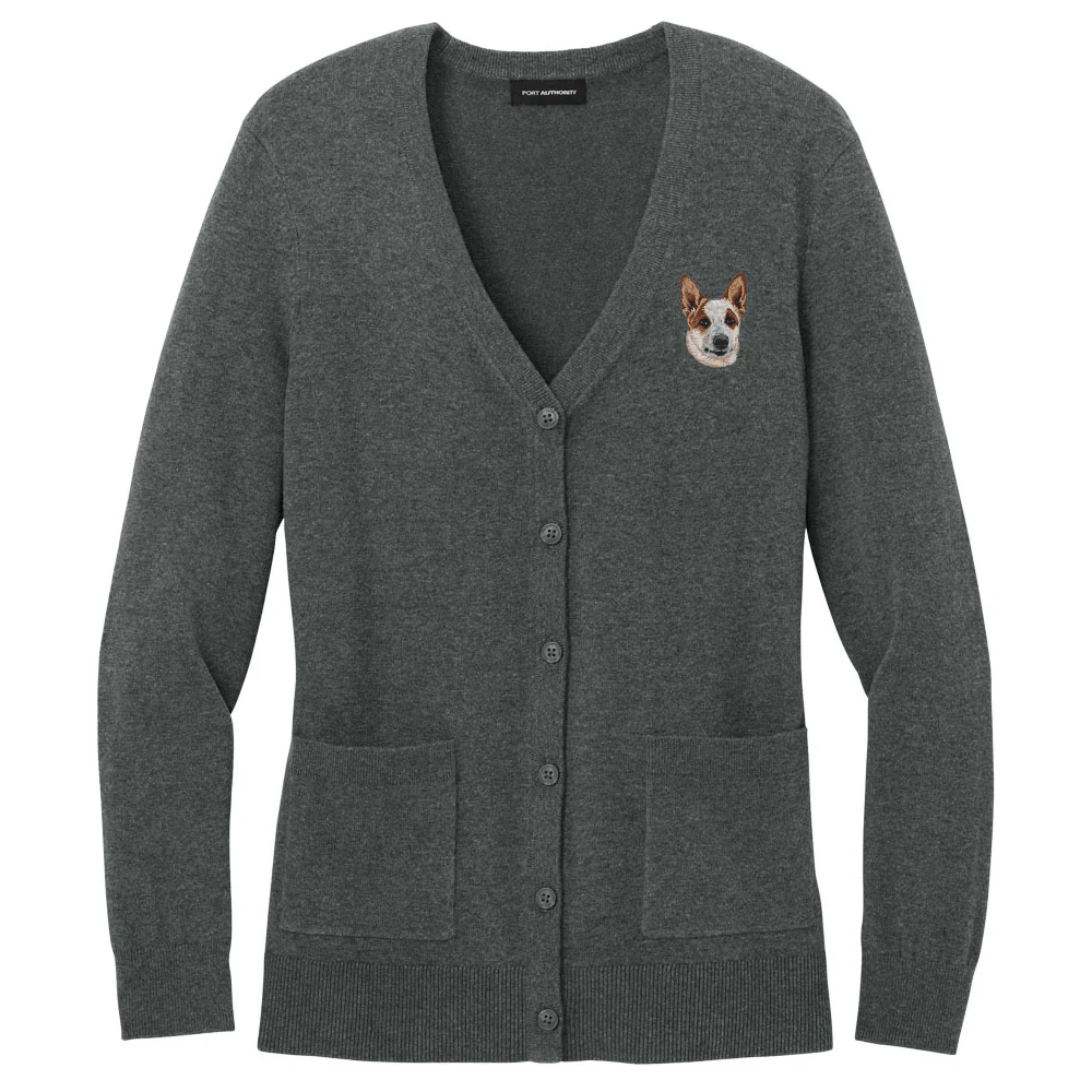 Australian Cattle Dog Embroidered Button-Up Cardigan Sweater