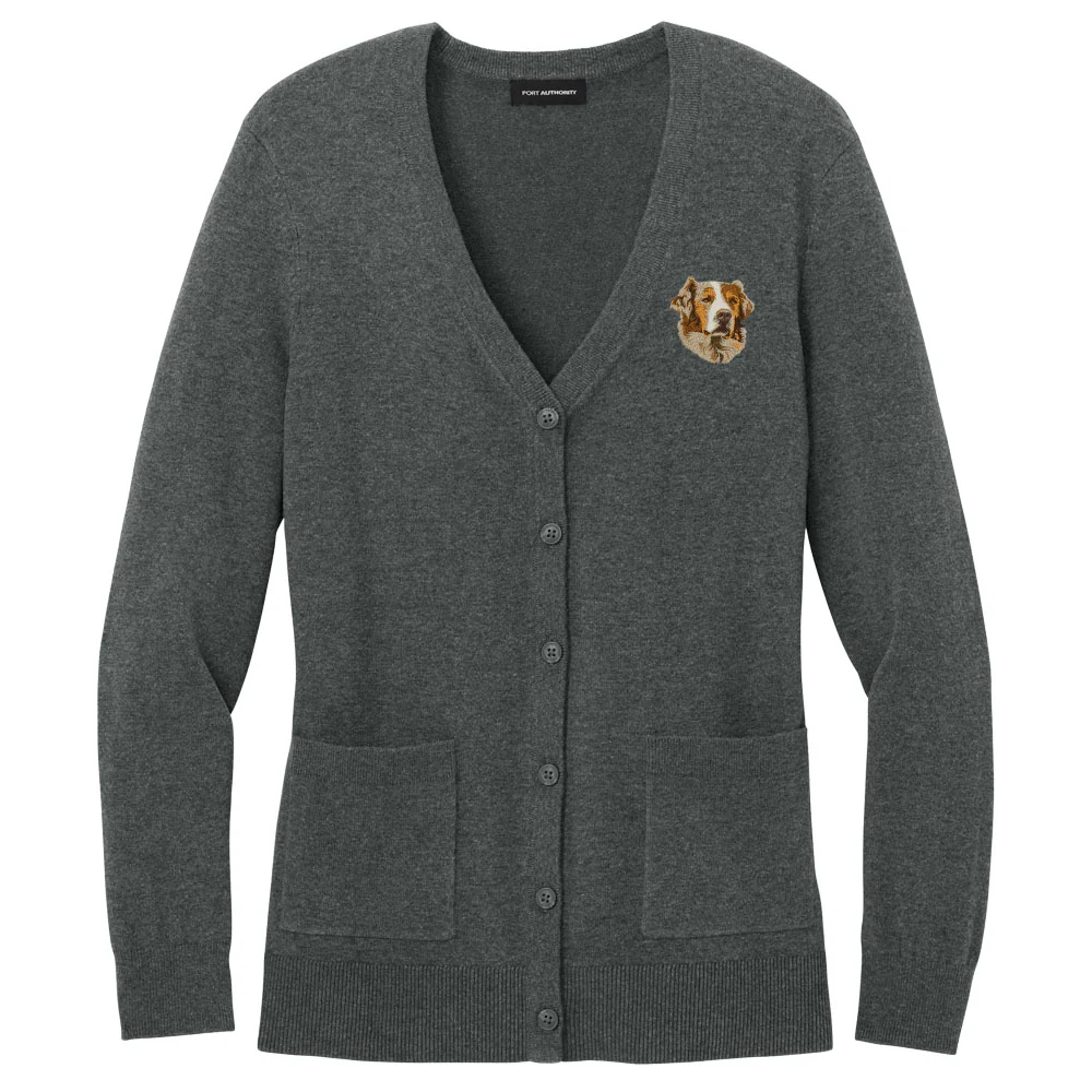 Australian Shepherd Embroidered Button-Up Cardigan Sweater