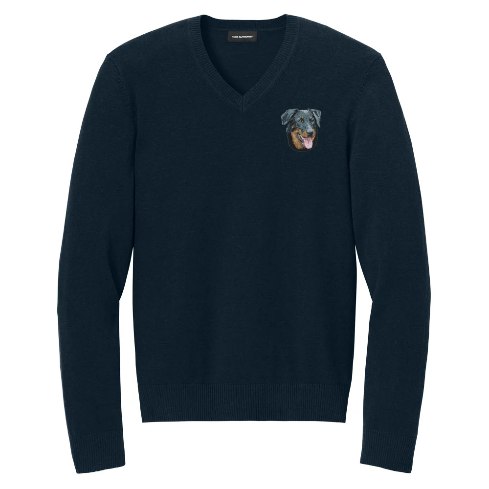 Beauceron Embroidered V-Neck Sweater