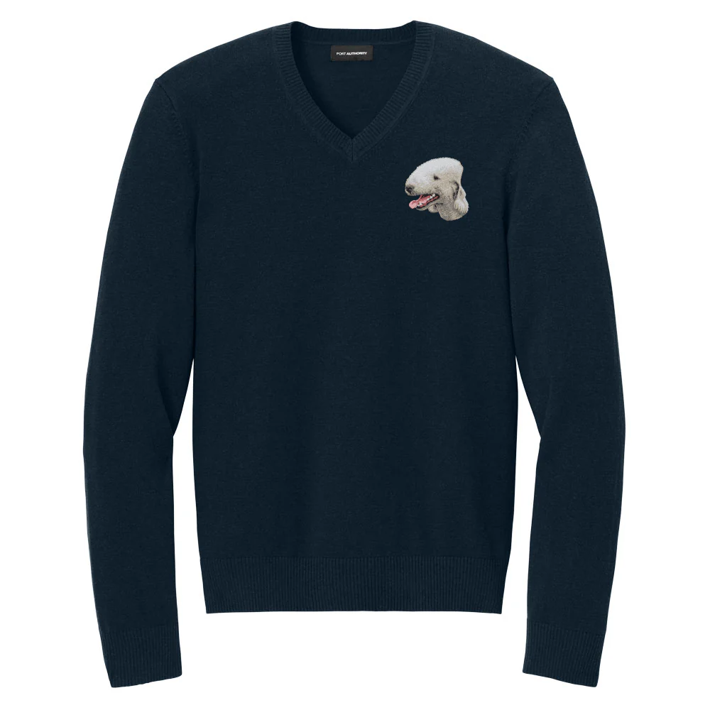Bedlington Terrier Embroidered V-Neck Sweater