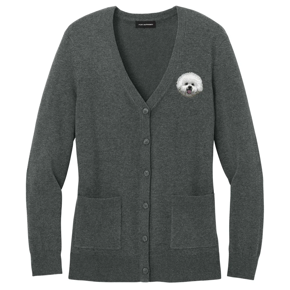 Bichon Frise Embroidered Button-Up Cardigan Sweater