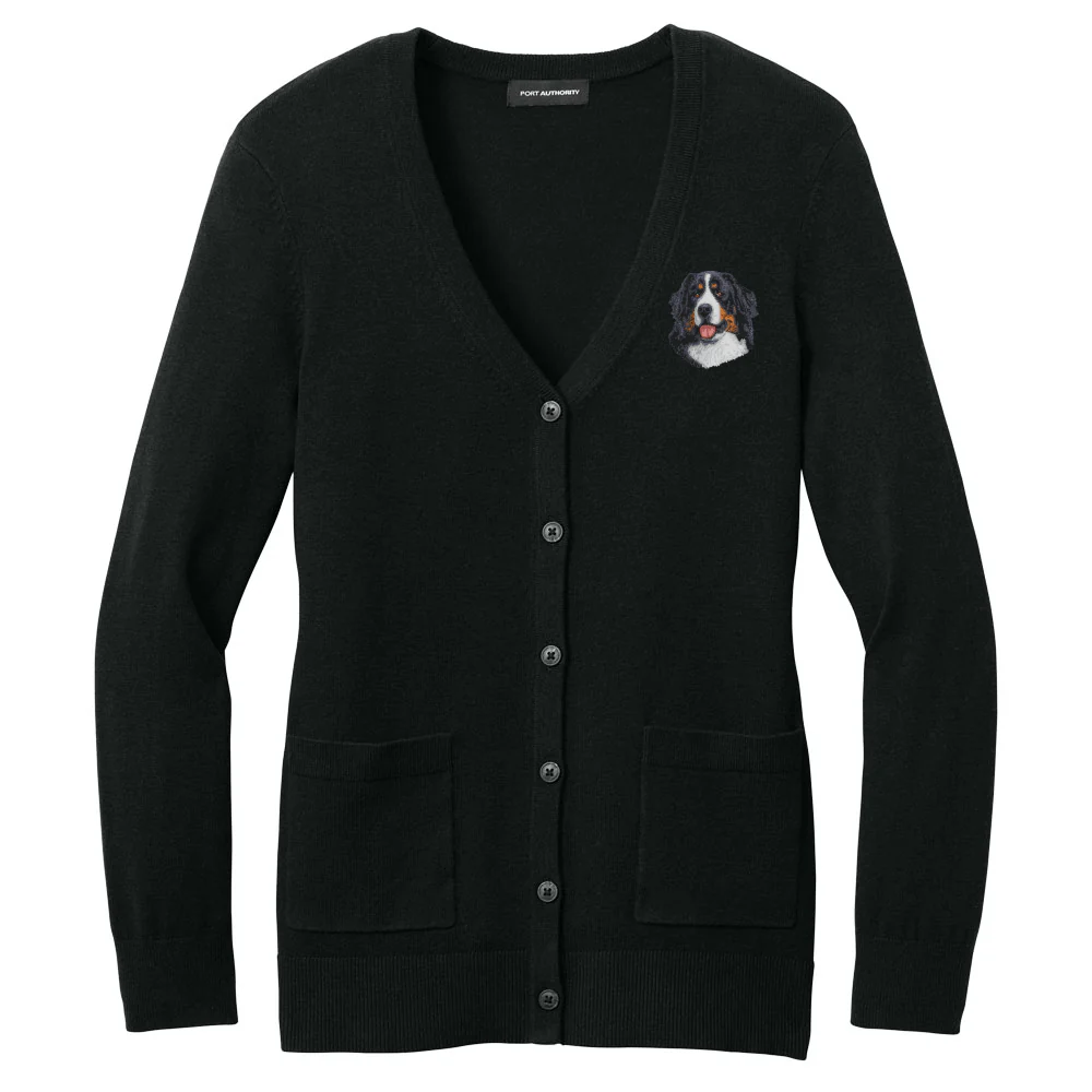 Bernese Mountain Dog Embroidered Button-Up Cardigan Sweater - Image 2