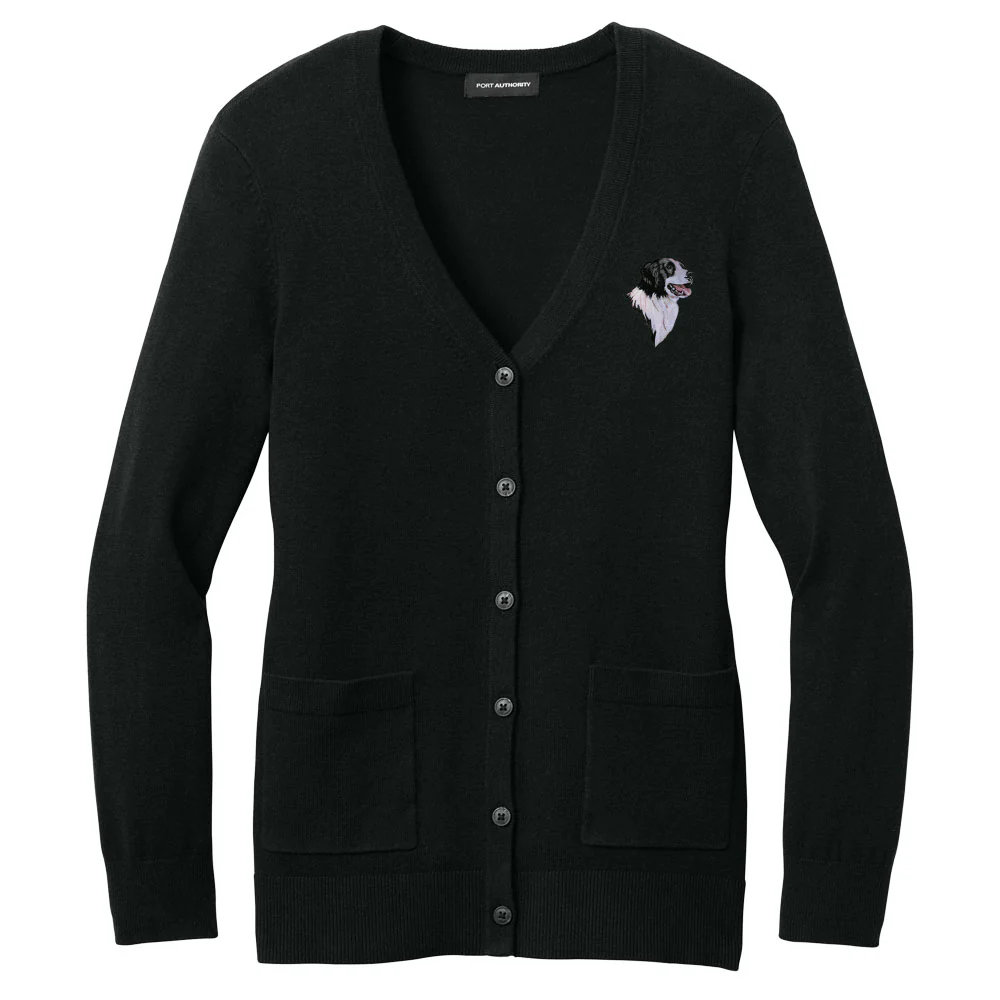 Border Collie Embroidered Button-Up Cardigan Sweater - Image 2
