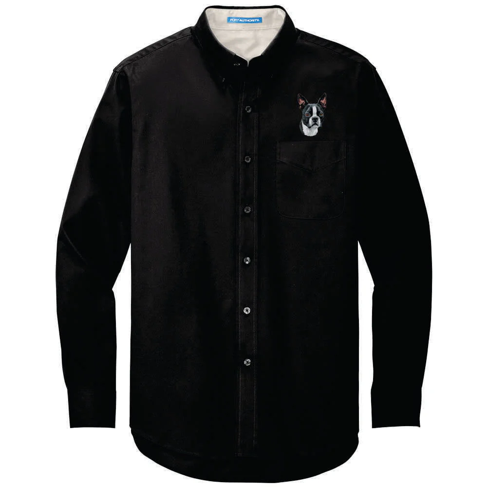 Boston Terrier Embroidered Long Sleeve Button Up Shirt - Image 3