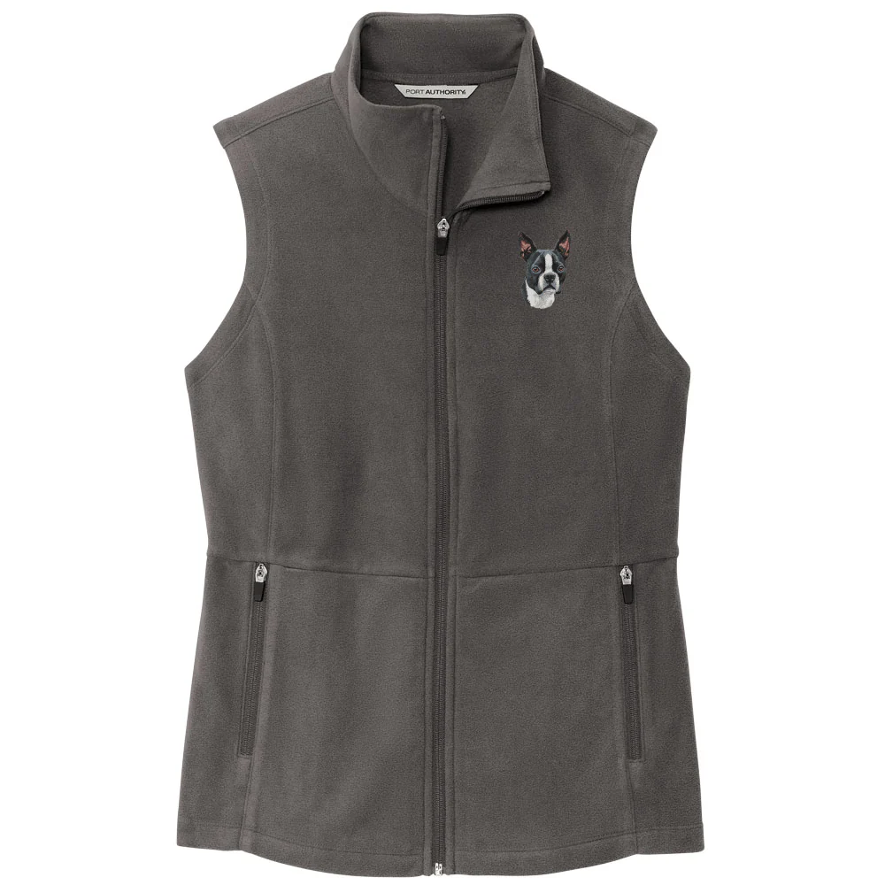 Boston Terrier Embroidered Women's Fleece Vest - Image 2