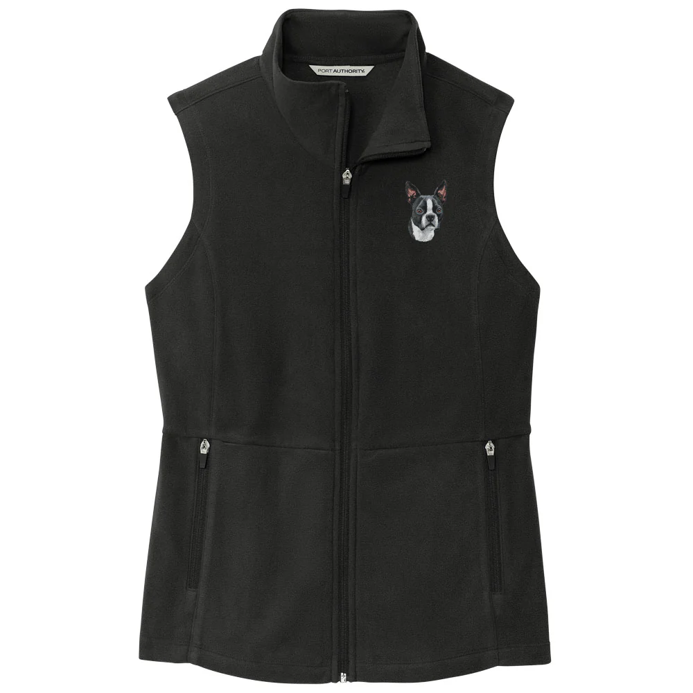 Boston Terrier Embroidered Women's Fleece Vest - Image 3