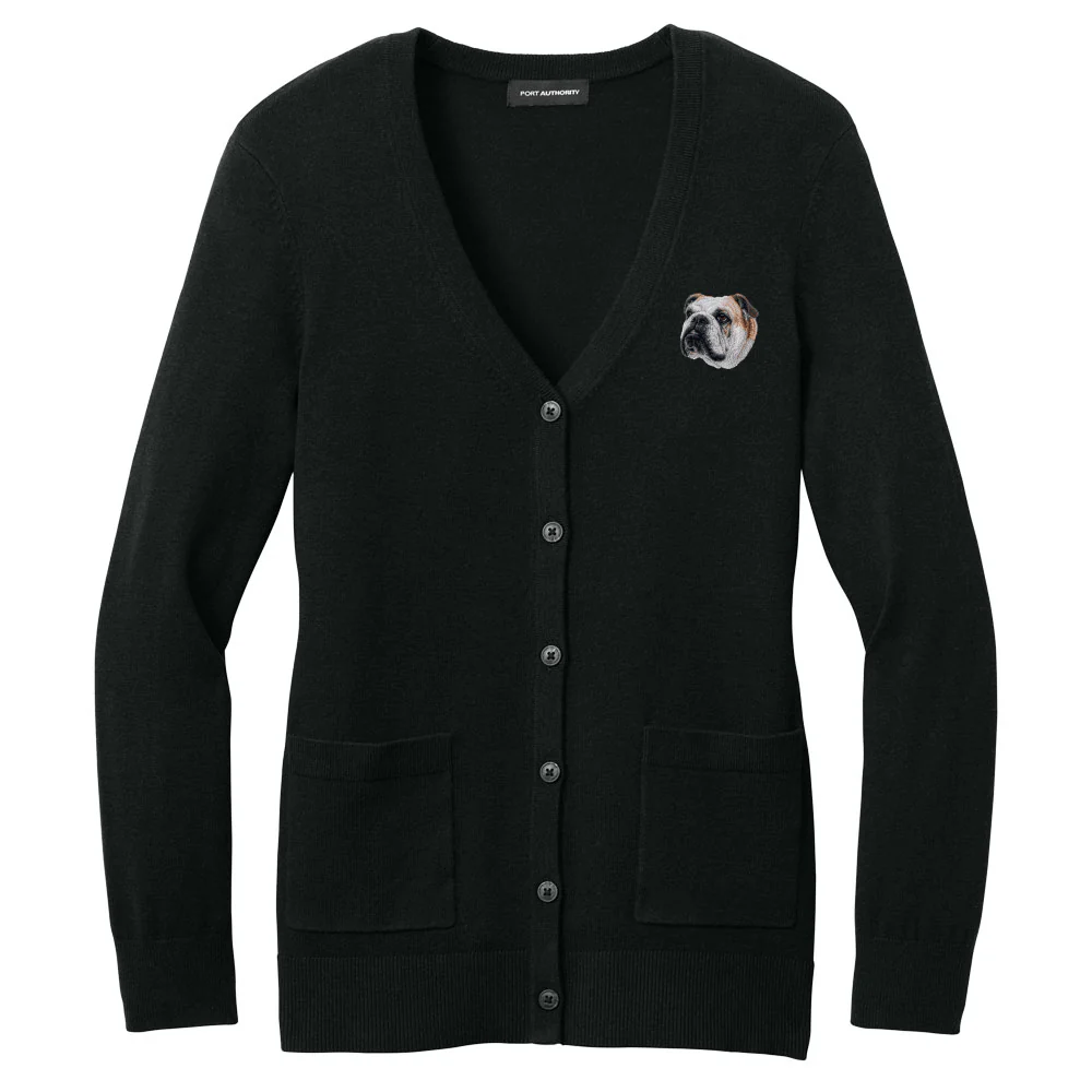Bulldog Embroidered Button-Up Cardigan Sweater - Image 2