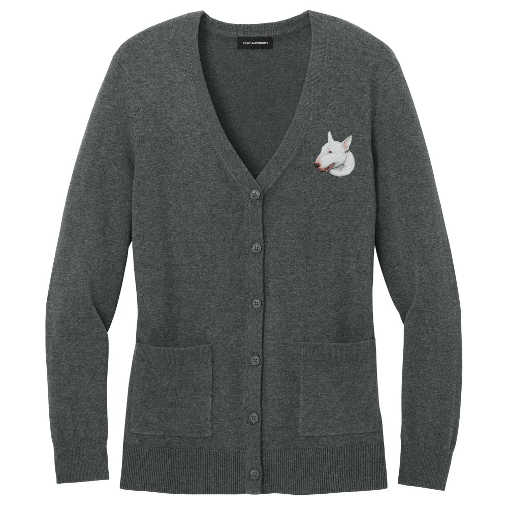 Bull Terrier Embroidered Button-Up Cardigan Sweater