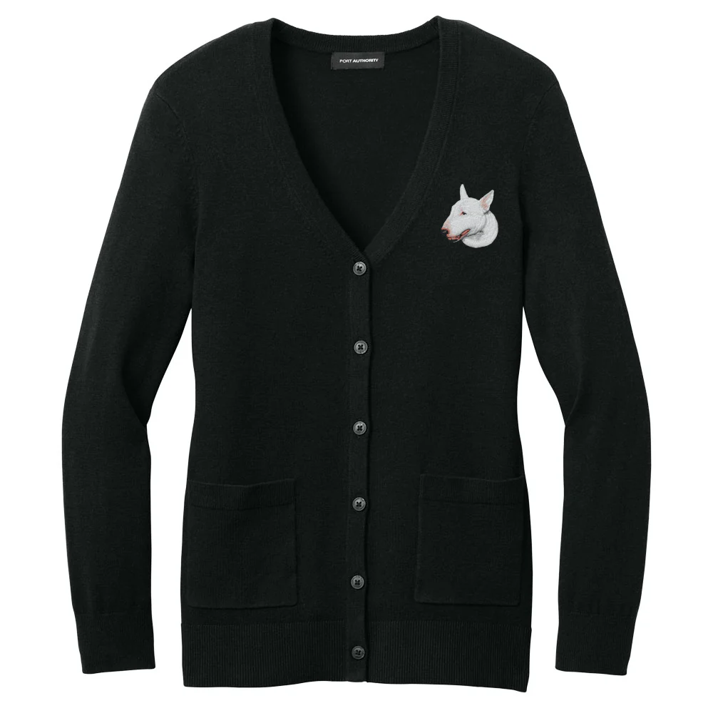 Bull Terrier Embroidered Button-Up Cardigan Sweater - Image 3