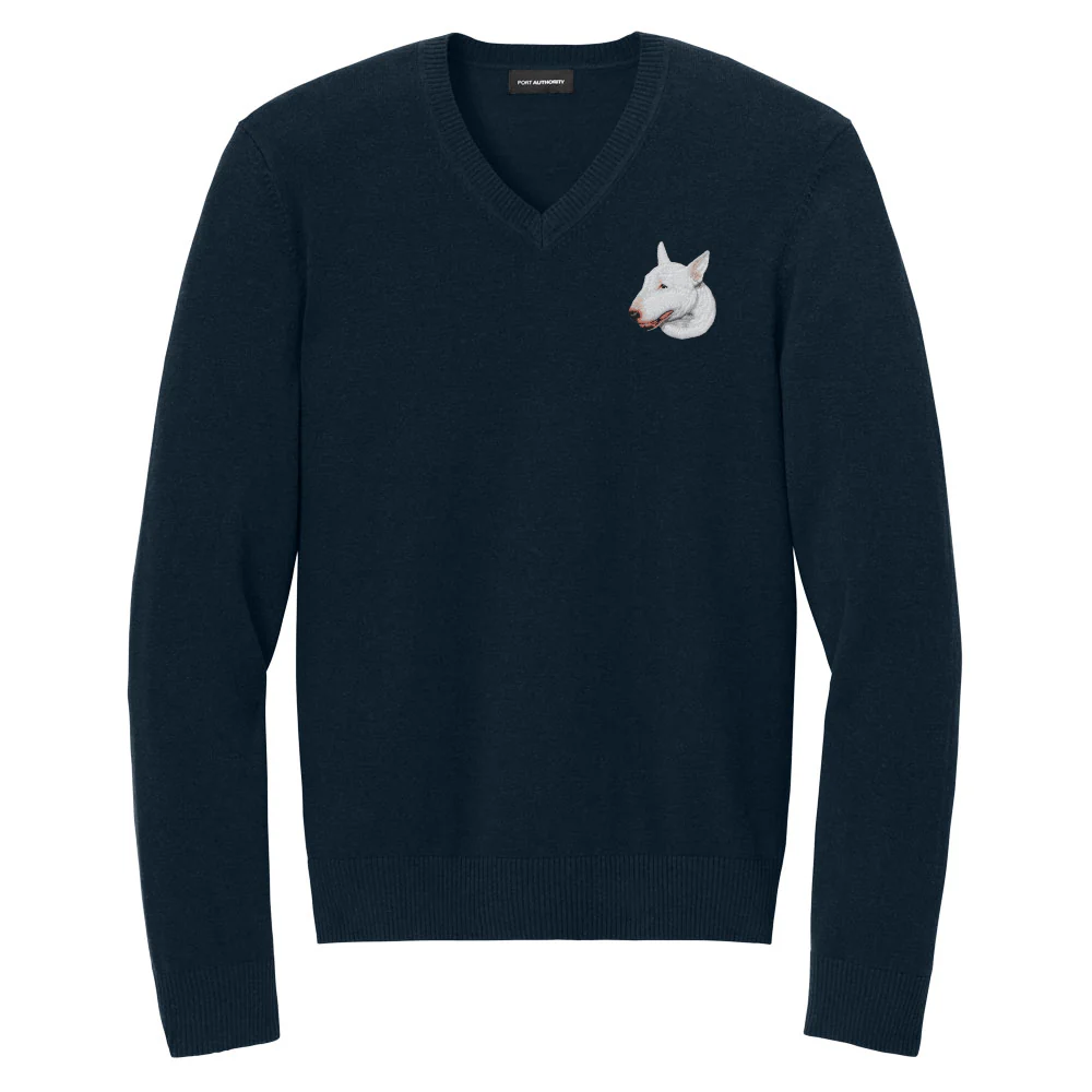Bull Terrier Embroidered V-Neck Sweater