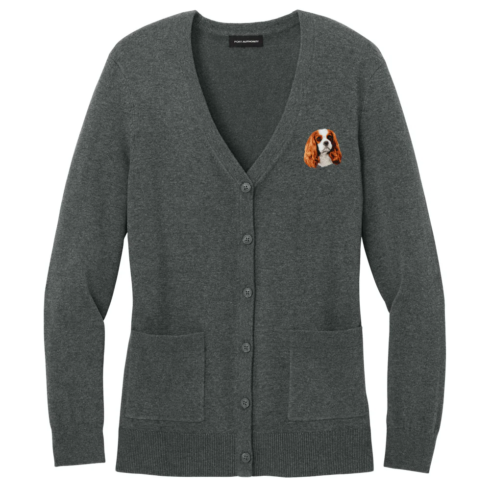 Cavalier King Charles Spaniel Embroidered Button-Up Cardigan Sweater